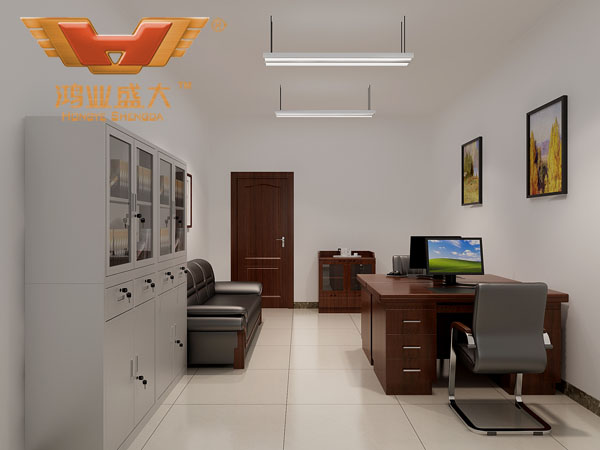 鴻業設計師根據要點2，為客戶設計的3D經理辦公室家具擺放效果圖解決方案
